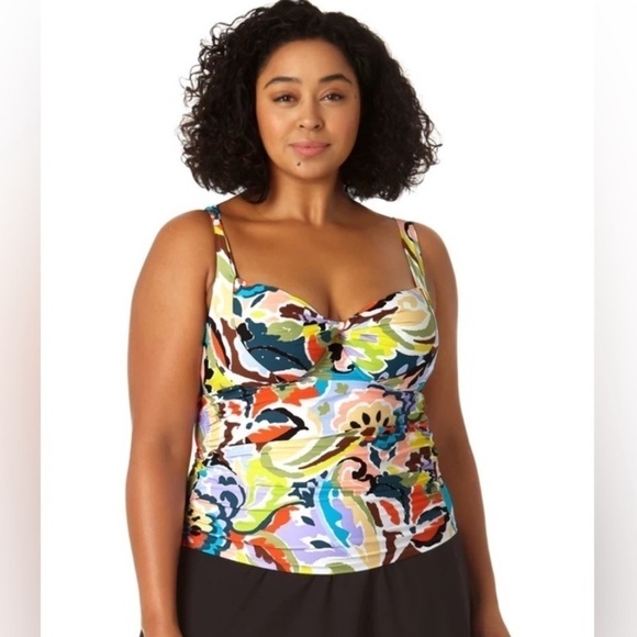 Plus Size Kashmir Paisley Retro Twist Tankini Top Swimsuit, swimwear - Picture 2 of 10